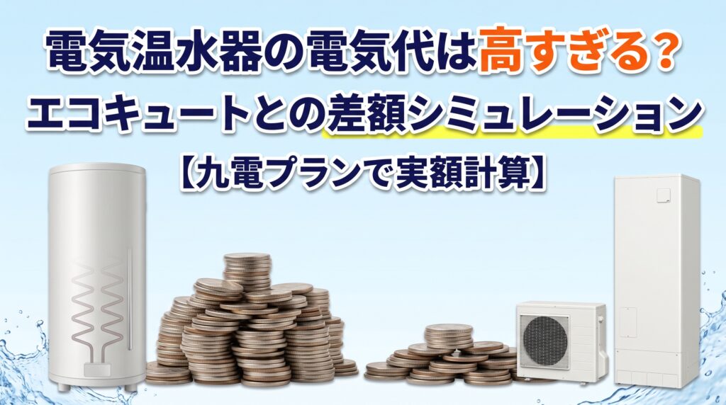 電気温水器の電気代は高すぎる？エコキュートとの差額シミュレーション【九電プランで実額計算】